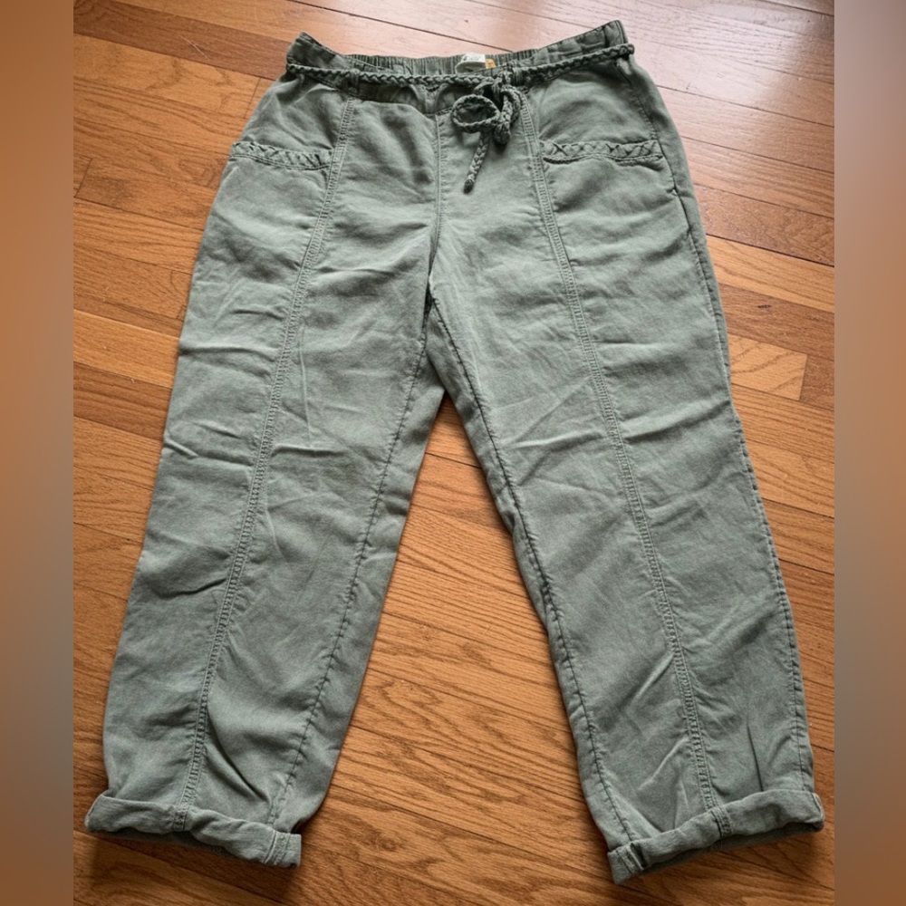 C&C California Olive Green Linen Blend Cuffed Capri Pants Size XL